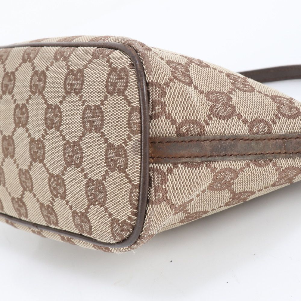 極美品 グッチ アクセサリーポーチ GGキャンバス ハンド レザー 焦げ茶 美品 グッチ GGキャンバス 07198 レザー ハンドバッグ ポーチ ブラウン