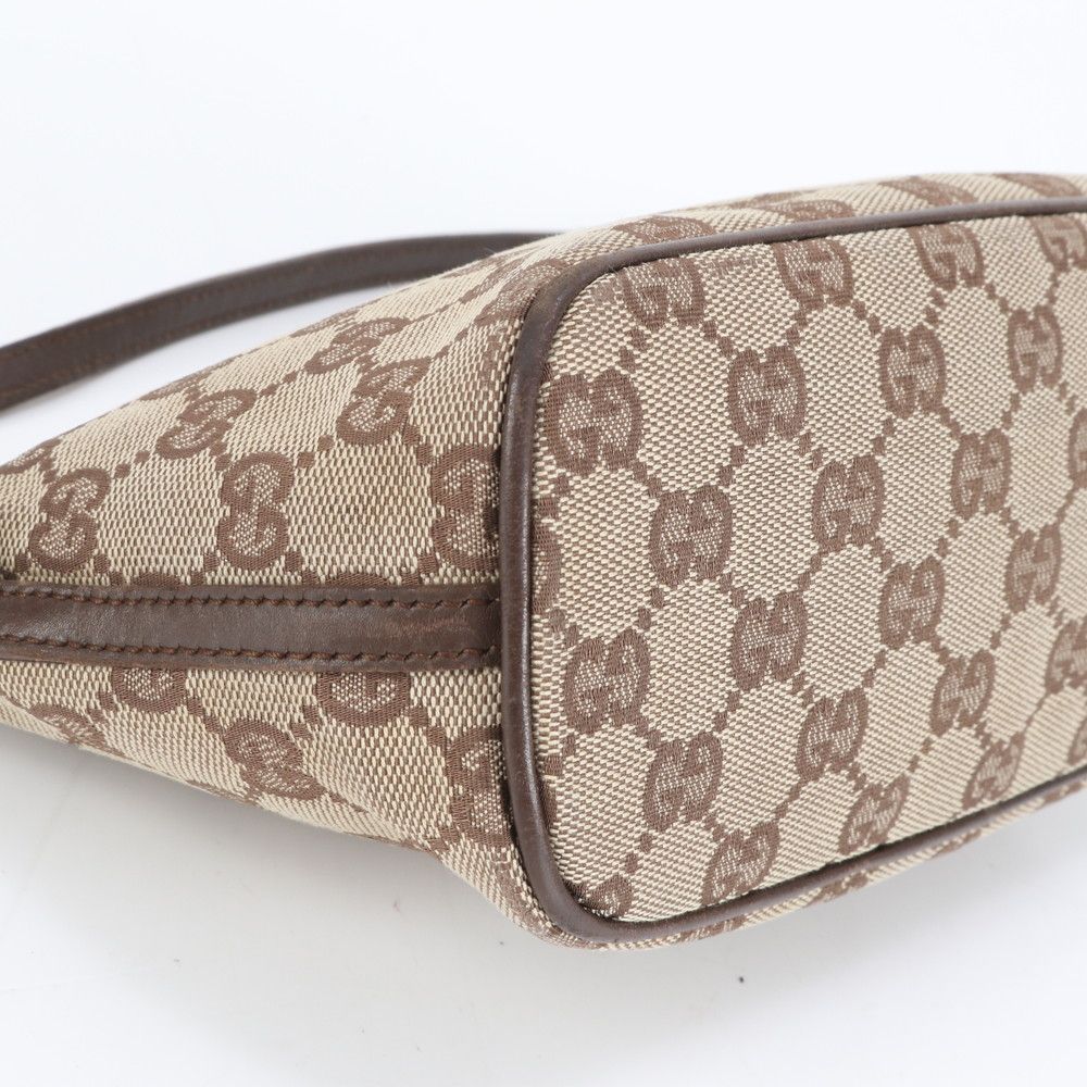 美品 グッチ GGキャンバス 07198 レザー ハンドバッグ ポーチ ブラウン