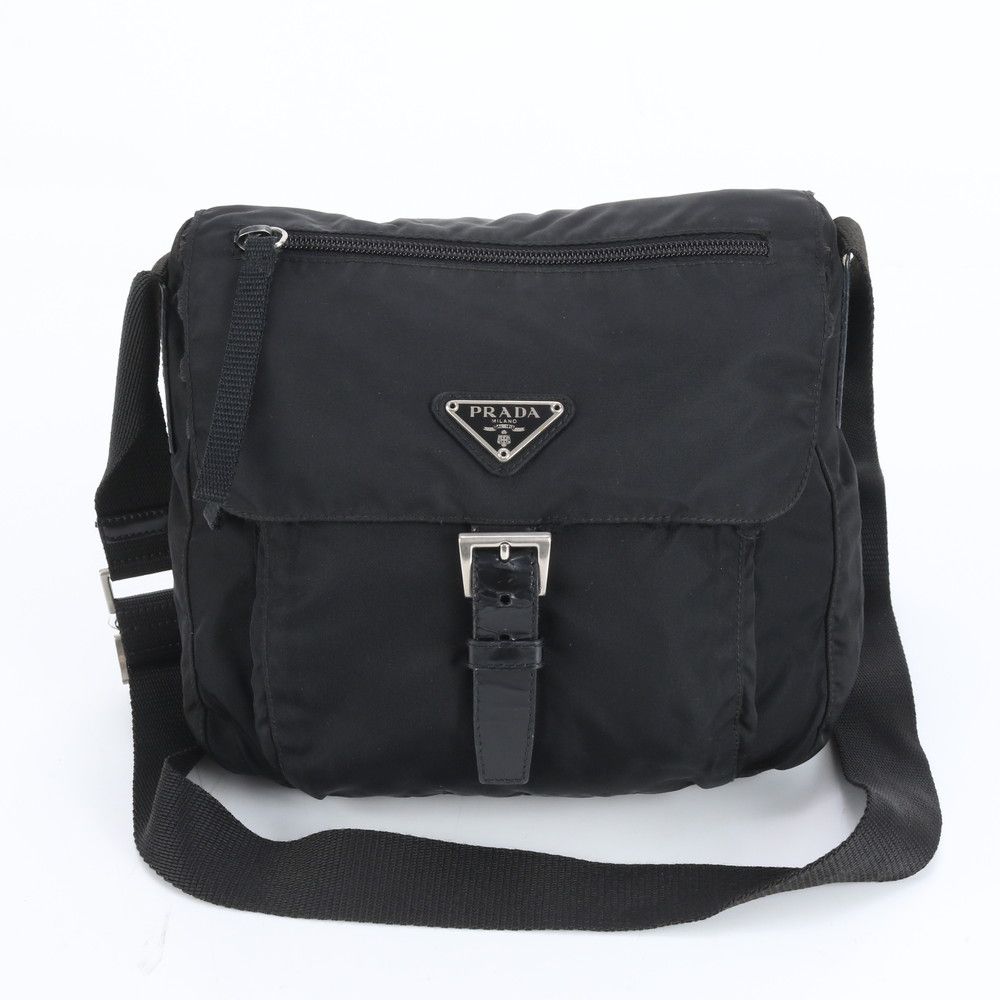 プラダ テスート ナイロン トライアングルロゴ レザー ショルダーバッグ 斜め掛け メッセンジャー 黒 メンズ CRM DE 2-7