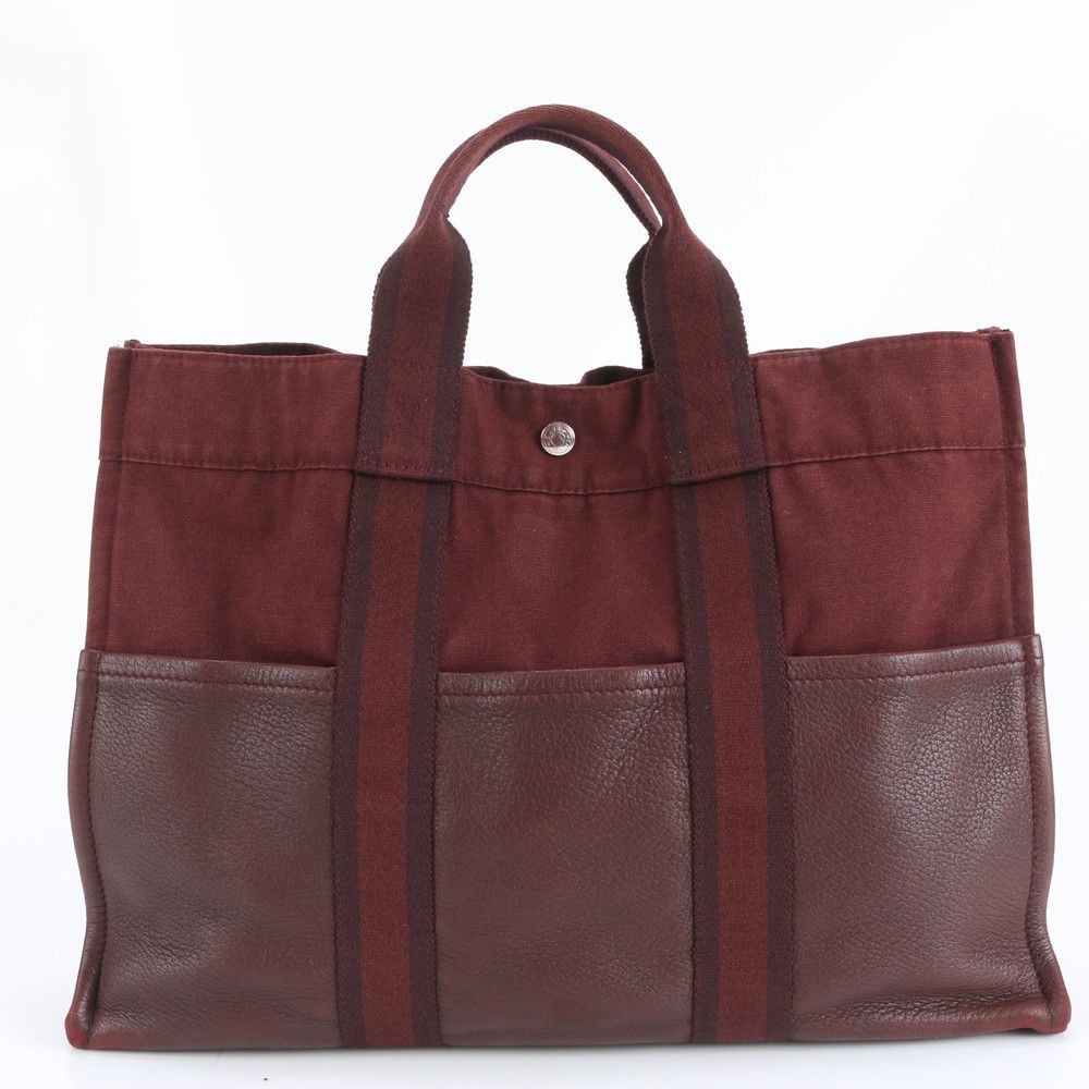 極美品 エルメス フールトゥ MM ハーフレザー キャンバス トート
