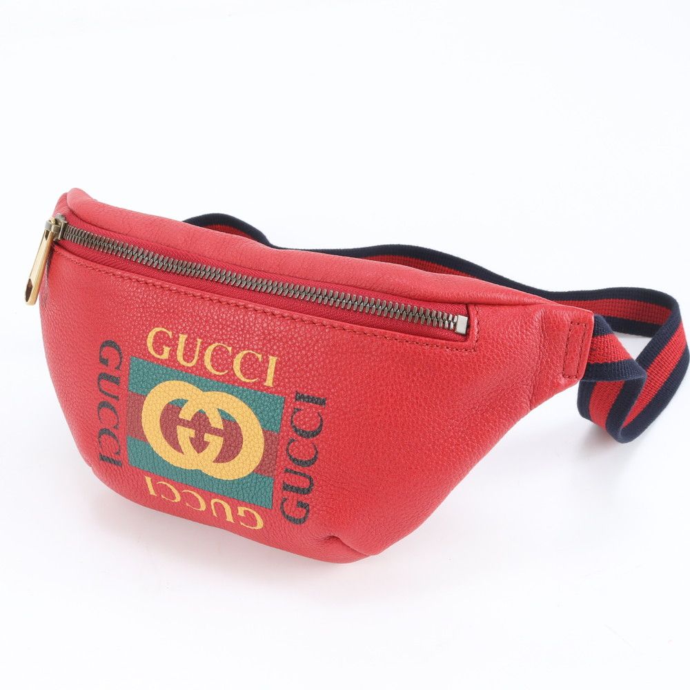 極美品 グッチ シェリー ライン ロゴ プリント 527792 レザー ボディ