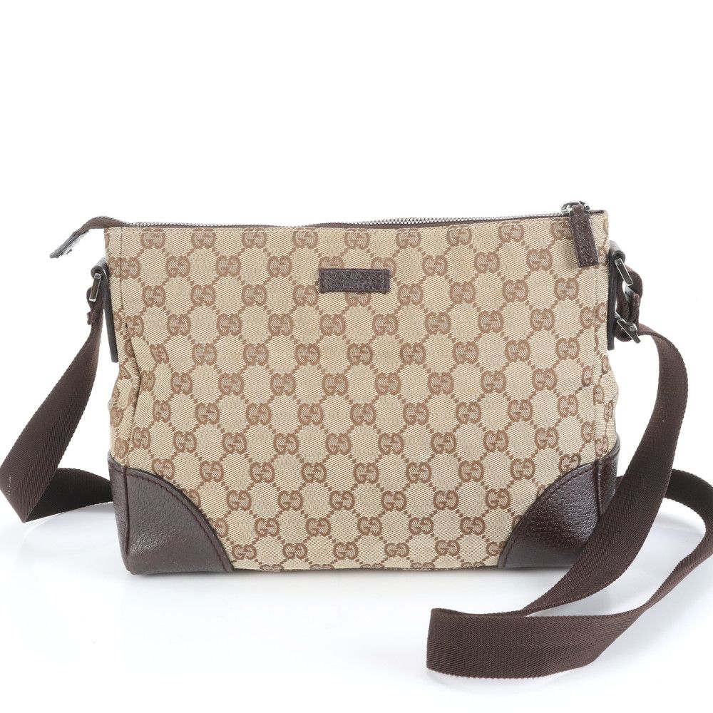 極美品 グッチ GGキャンバス 114273 レザー ショルダーバッグ 斜め掛け