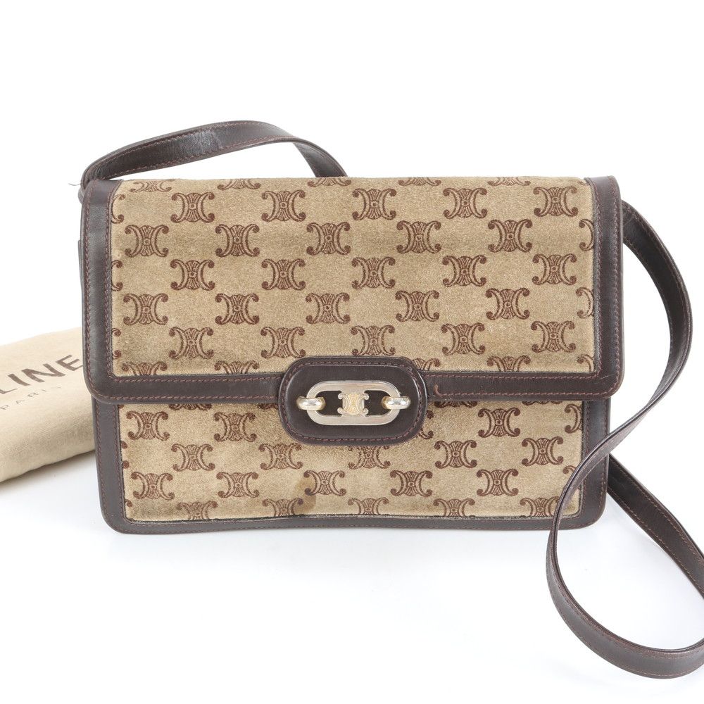 美品 セリーヌ ヴィンテージ マカダム トリオンフ レザー ショルダー