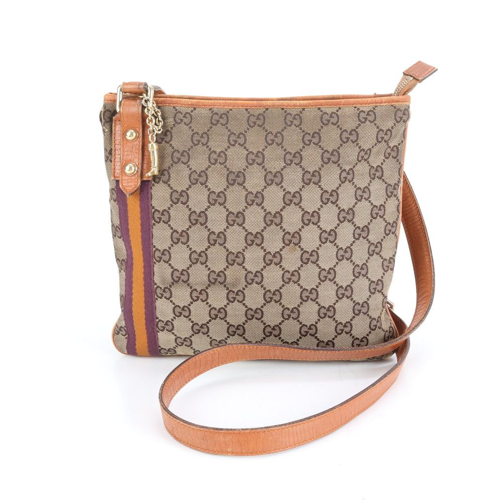 グッチ GGキャンバス シェリー ライン 144388 レザー ショルダーバッグ