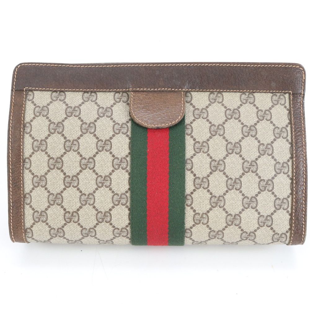 【未使用保管品】1E507/グッチ/クラッチバッグ/GGスプリーム/茶/オールド グッチ GGスプリーム シェリー ライン レザー セカンドバッグ クラッチ