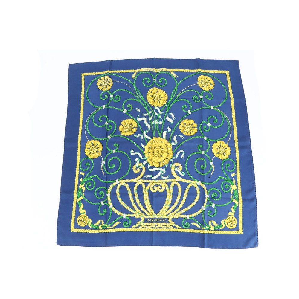 【美品】エルメススカーフ Jouvence 極美品 エルメス カレ 90 JOUVENCE 青春 ブルー フラワー スカーフ