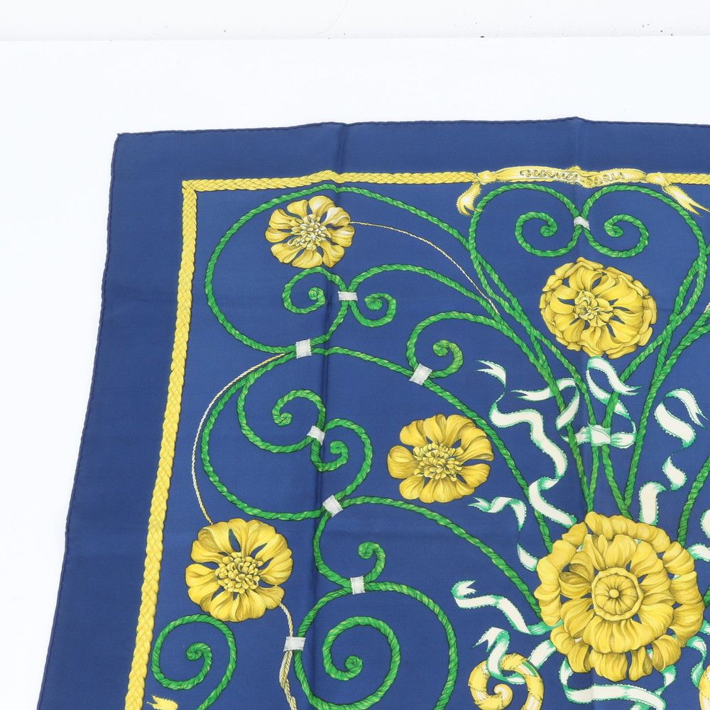 エルメス カレ 90 青春 ブルー フラワー スカーフ レディース MUM DE 12-10