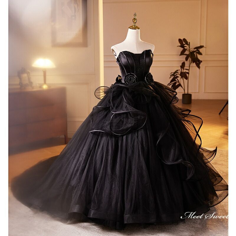ドレス プリンセスドレス ブラック ビスチェ パーティードレス ウェディングドレス ウエディングドレス 結婚式 二次会 花嫁 前撮り 演奏会 発表会 ロングドレス 披露宴 ブライダル ステージドレス 成人式 卒業式 コンサート 舞台 イブニングドレス