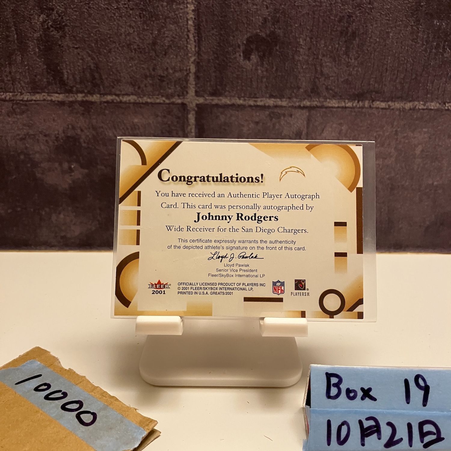 2001 Fleer SkyBox Johnny Rodgers 直筆サインカード San Diego Chargers Greats of the Game カード