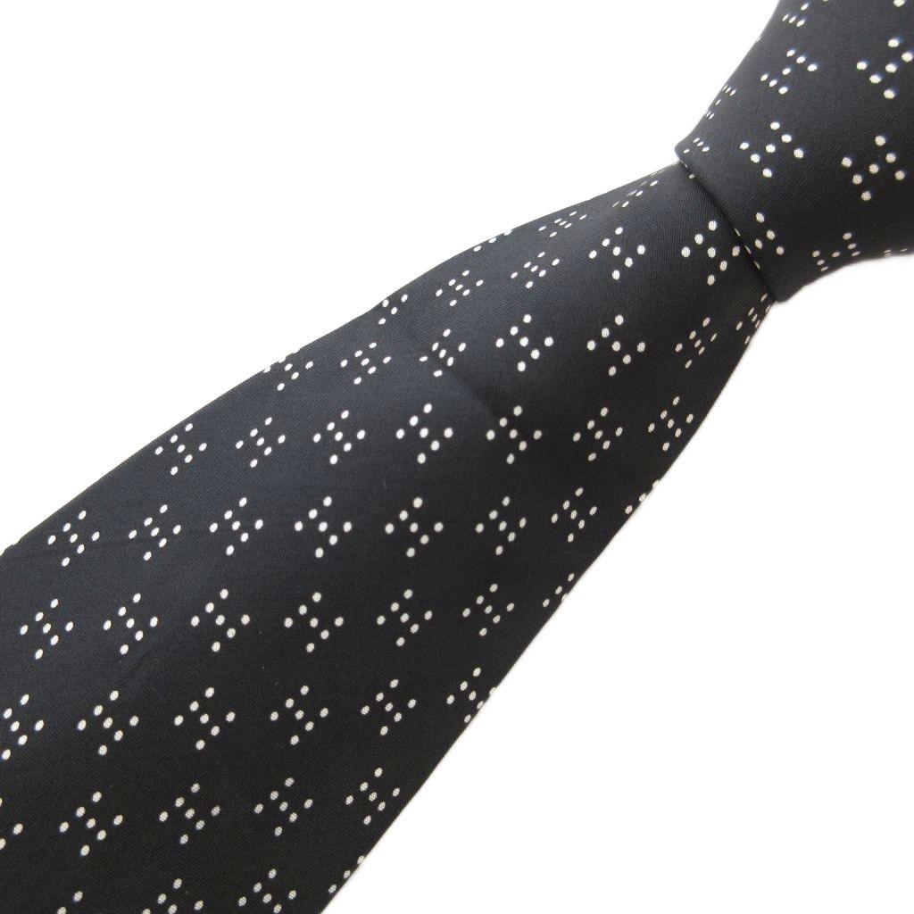 エルメス HERMES ネクタイ レギュラータイ ドット Hロゴ 絹 シルク 黒 ブラック JS IBO 83