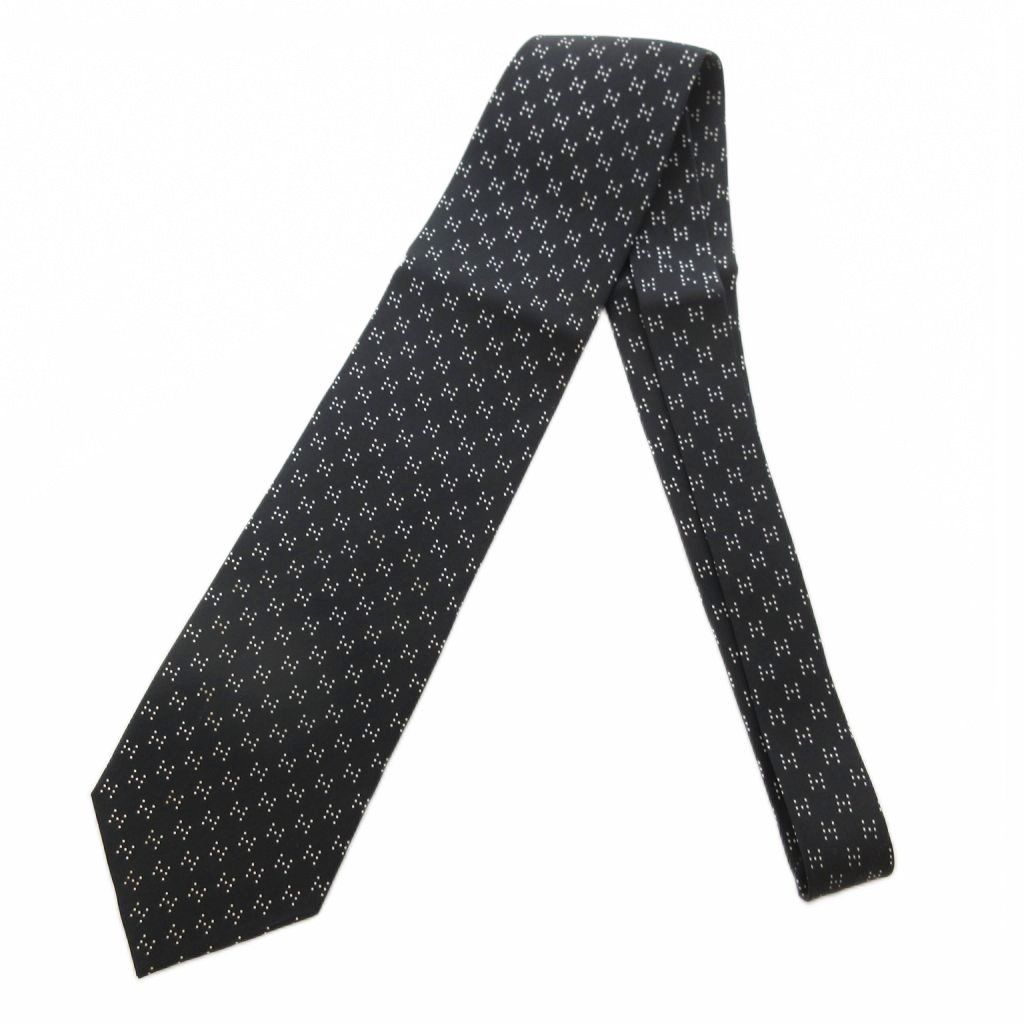 エルメス HERMES ネクタイ レギュラータイ ドット Hロゴ 絹 シルク 黒 ブラック JS IBO 83