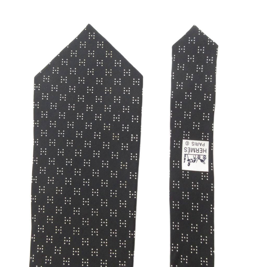  エルメス HERMES ネクタイ レギュラータイ ドット Hロゴ 絹 シルク 黒 ブラック JS IBO 83 ネクタイ 小物