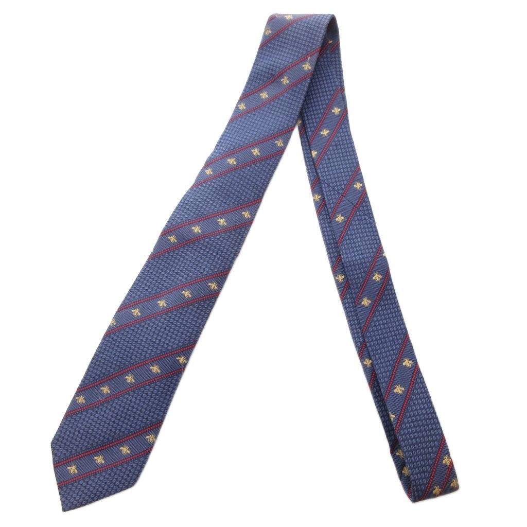 グッチ GUCCI ネクタイ レギュラータイ 蜂 ビー ストライプ 紺 ネイビー JS IBO 83