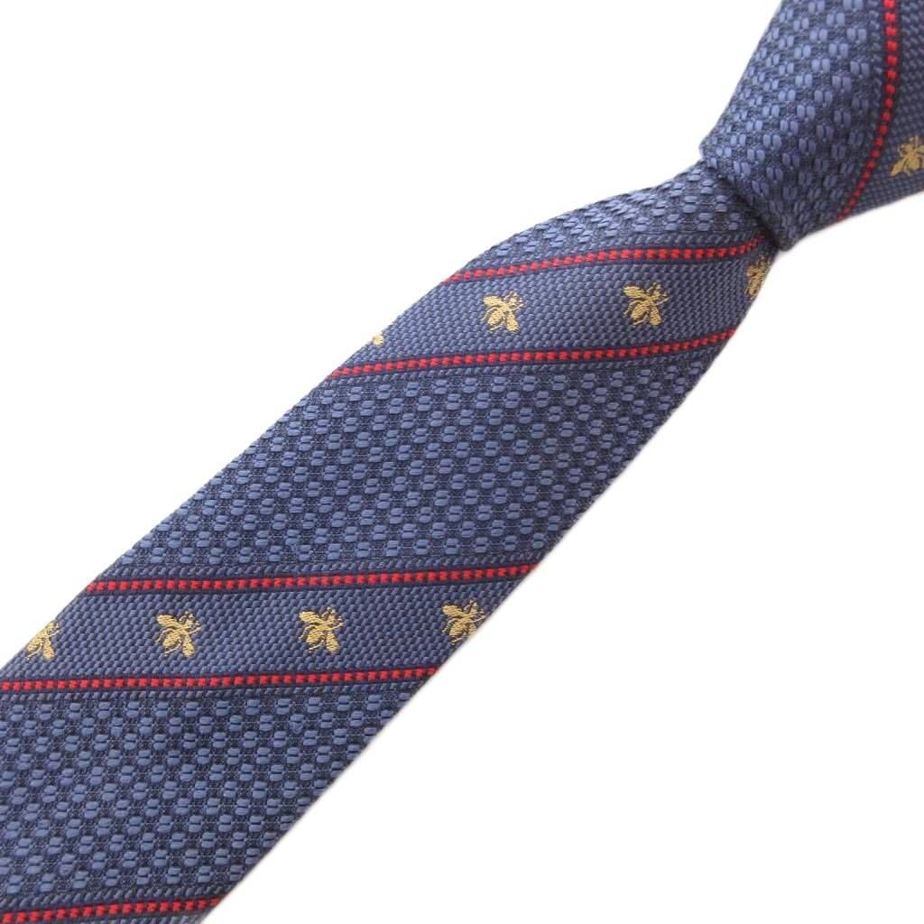 グッチ GUCCI ネクタイ レギュラータイ 蜂 ビー ストライプ 紺 ネイビー JS IBO 83