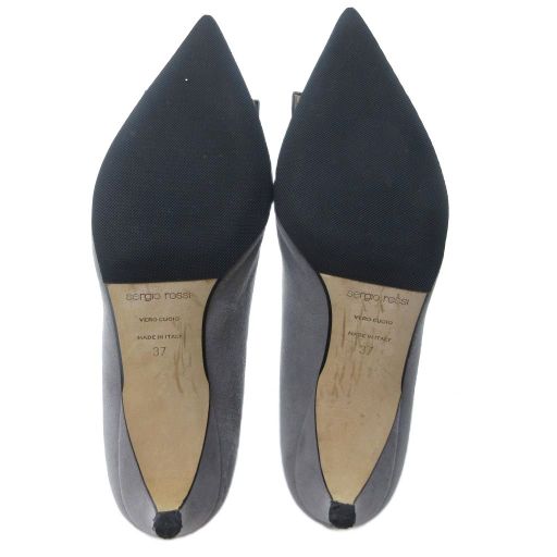 【美品】セルジオロッシ SR1 スリッポン プレート パンプス グレー ボア生地 セルジオロッシ SR1 スリッポン プレート パンプス グレー ボア生地