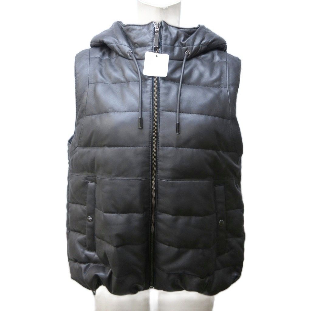 元町ゼラール Zelal ソフトラムレザー ラウンドヘムアクセント フーディー ダウンベスト 羊革 M セピア 244-4388 1207