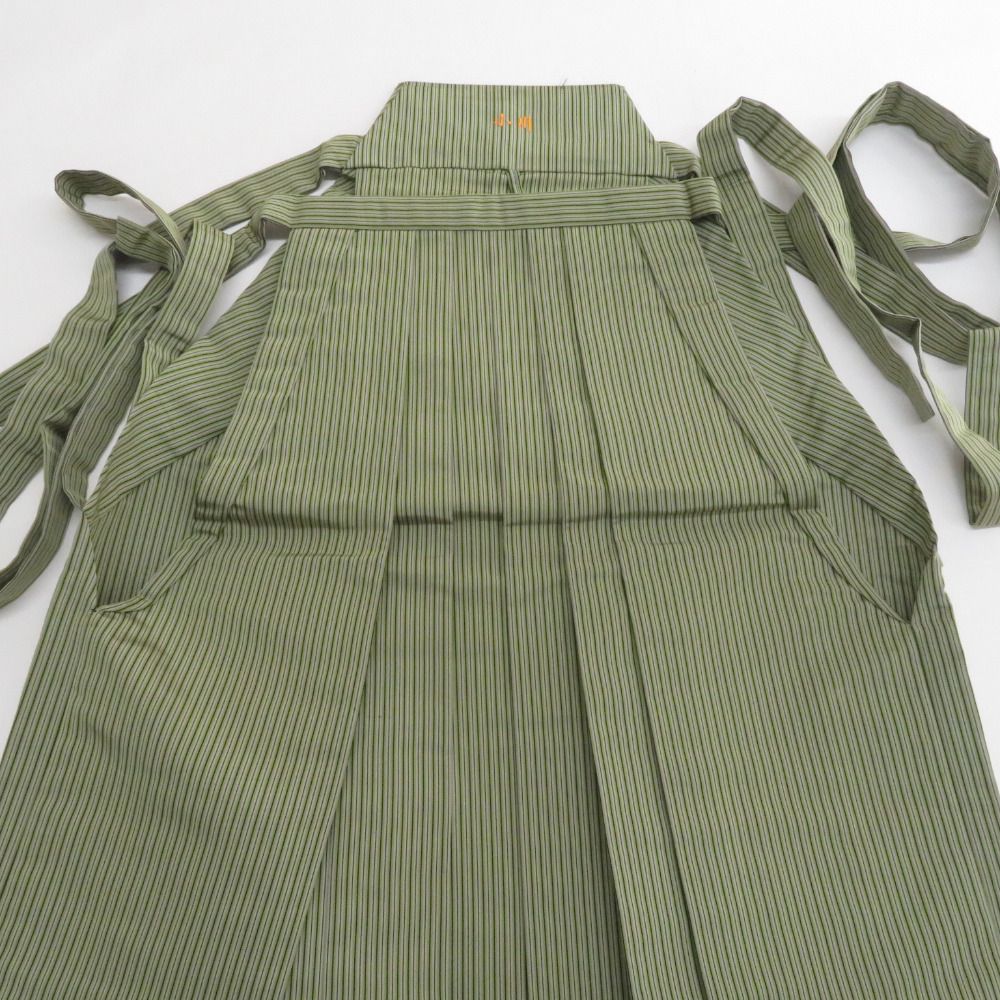 袴 男性用 米沢織 余り布付き 行燈袴 絹 紐下約89.2 cm 緑色ｘ黒色ｘ灰色 男物はかま 仕立て上がり