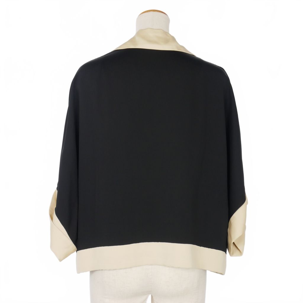 ドリスヴァンノッテン DRIES VAN NOTEN Vネック スキッパーネック ブラウス レーヨン 半袖 S 黒 ブラック ベージュ