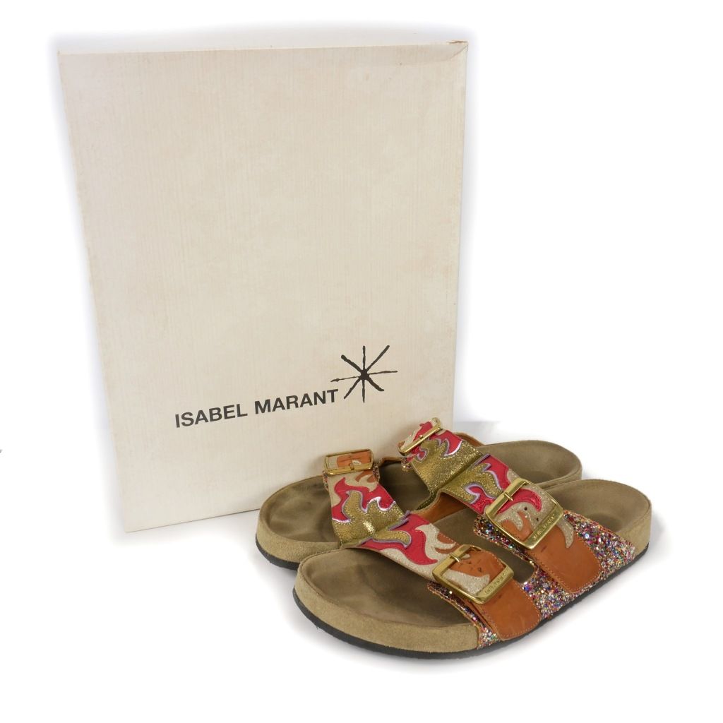 イザベルマラン ISABEL MARANT グリッター レザー サンダル 36 茶