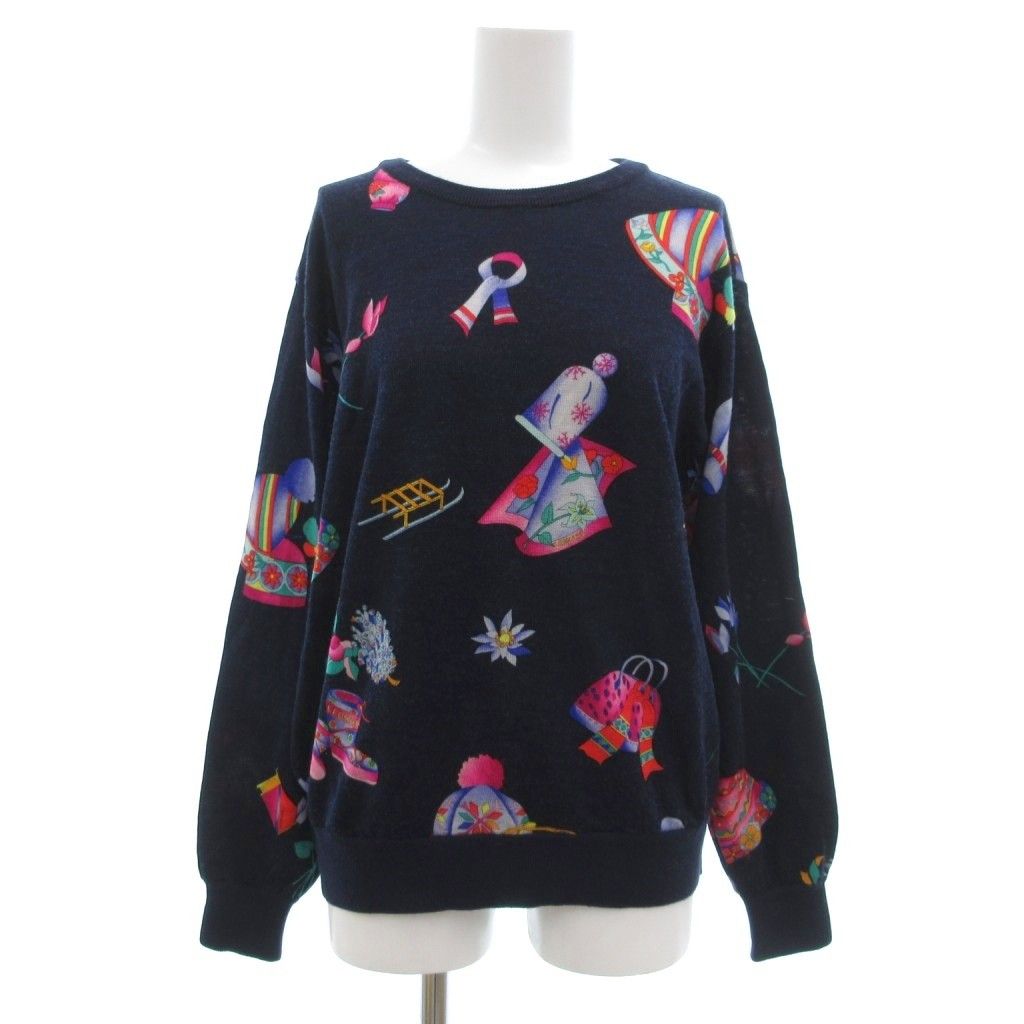 【美品】レオナールスポーツ　長袖ニット　セーター　ピエロデザイン　ウール　日本製 美品】レオナールスポーツ 長袖ニット セーター ピエロデザイン ウール