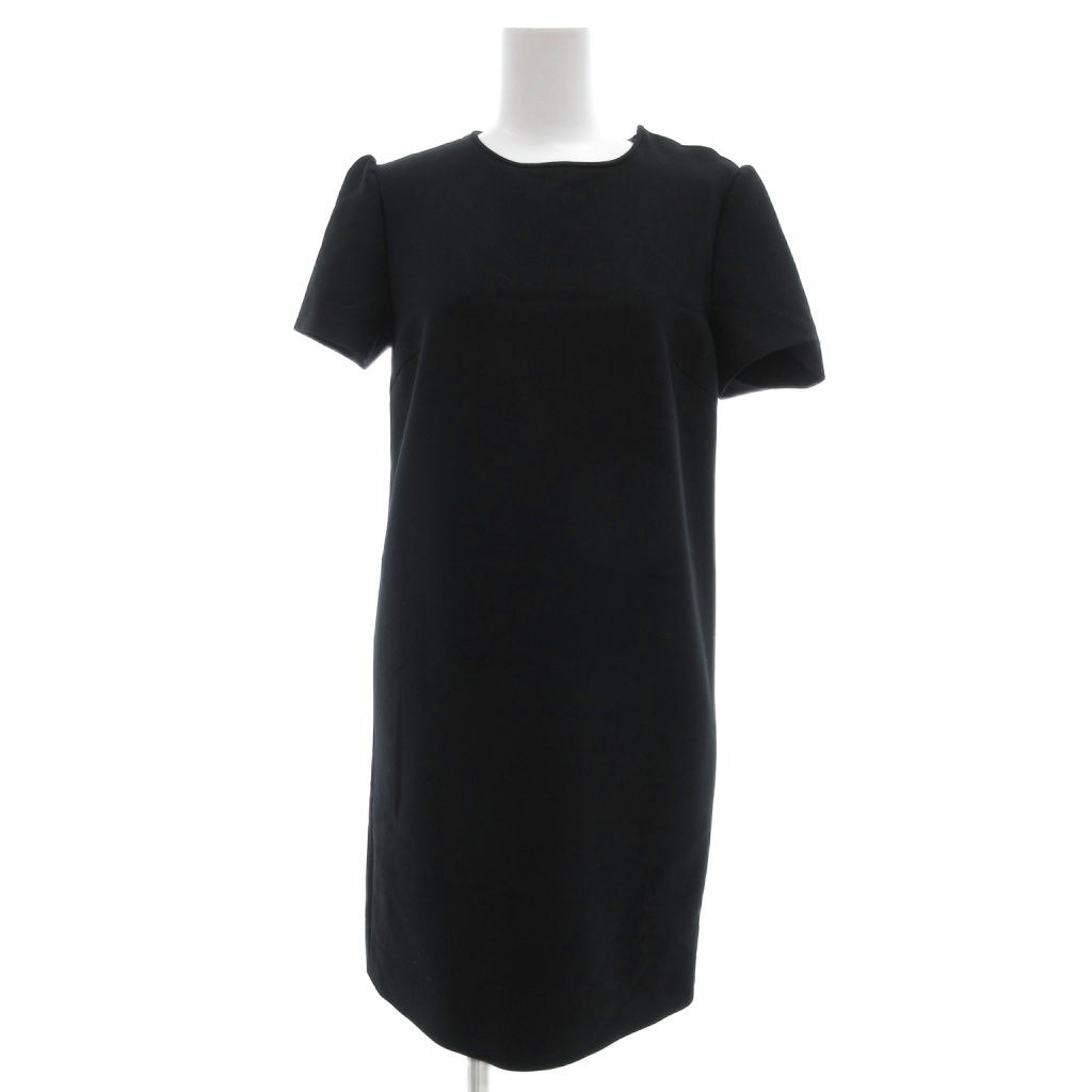 ヨーコチャン YOKO CHAN バックV オーガンジードレス ワンピース ストレッチ 半袖 シアー切替 ひざ丈 36 黒 ブラック YCD-414-154 JS