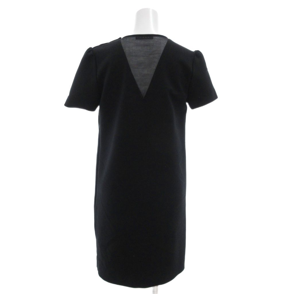 ヨーコチャン YOKO CHAN バックV オーガンジードレス ワンピース ストレッチ 半袖 シアー切替 ひざ丈 36 黒 ブラック YCD-414-154 JS