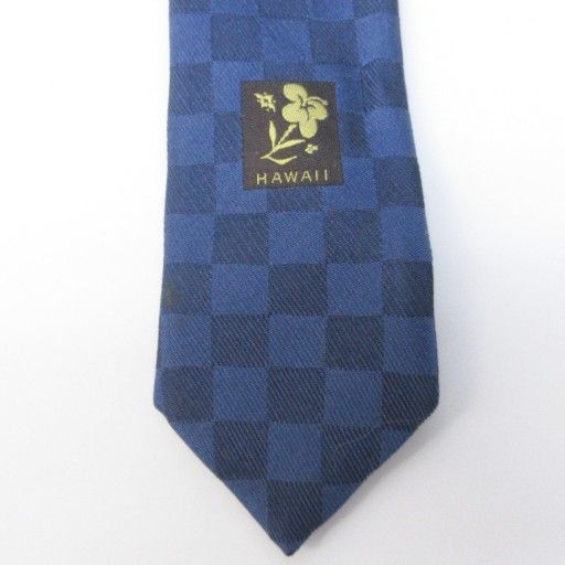  ルイヴィトン LOUIS VUITTON ダミエ クラヴァット HAWAII ハワイ ネクタイ シルク チェック ロゴ 刺繍 レギュラータイ 青 ブルー 系 IBO 85 1207 ネクタイ 小物