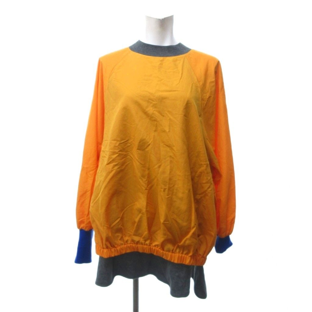 ナゴンスタンス nagonstans 22 SS プルオーバーブラウス ドッキングシャツ ラグラン ナイロン オレンジ グレー Mサイズ -0570 1215