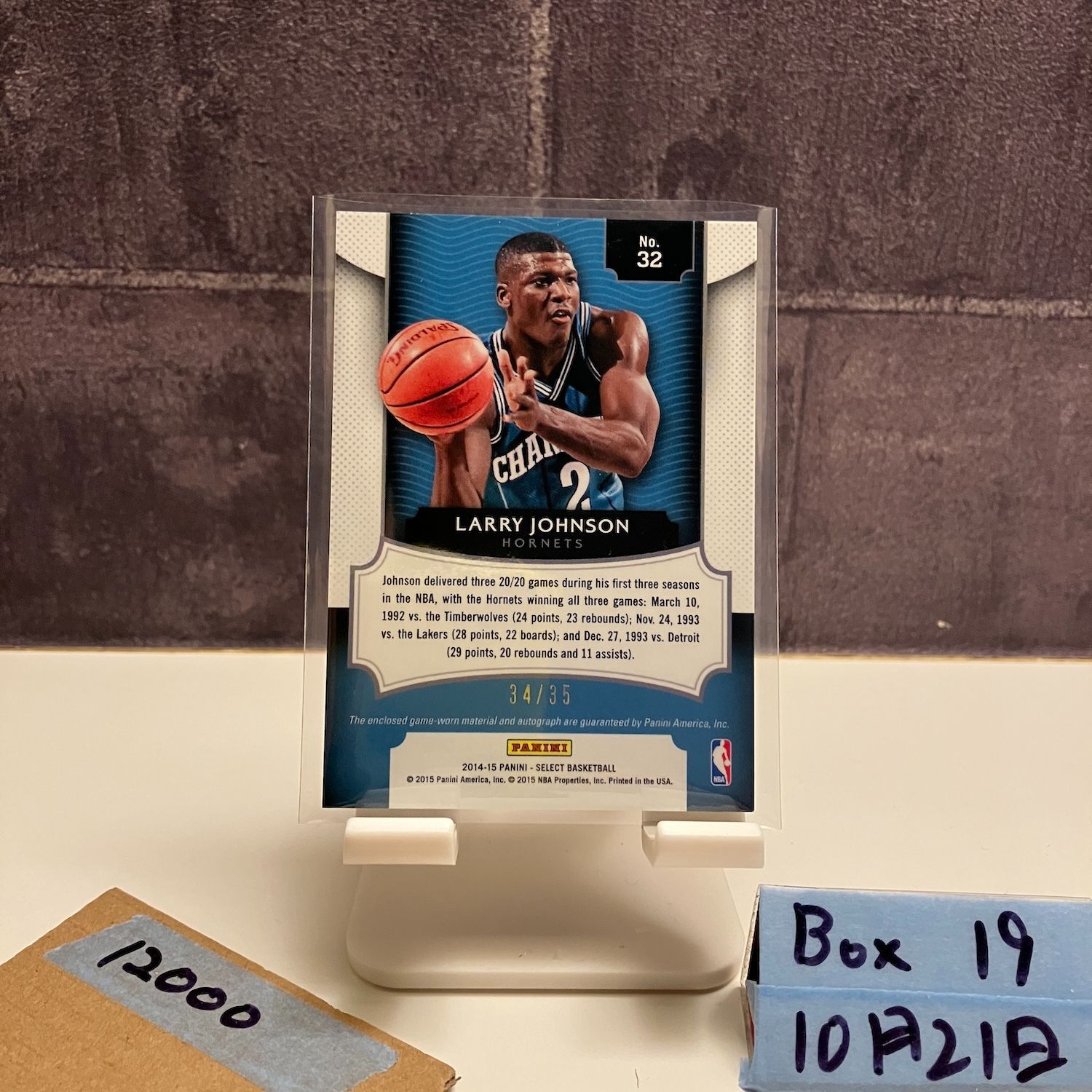 2014-15 Panini Select Larry Johnson 34 35 直筆サインカード Charlotte Hornets ジャージ カード