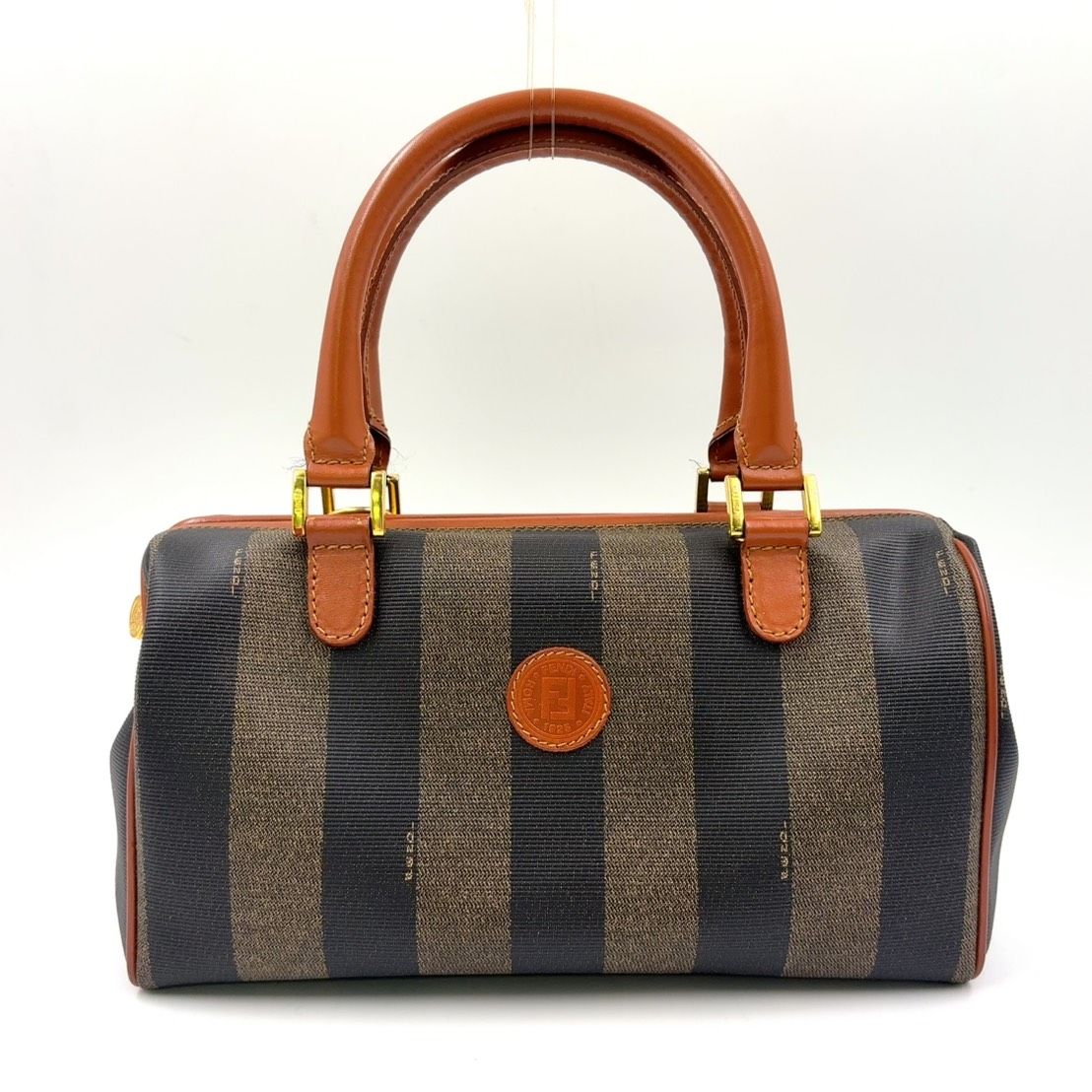 FENDI ペカン ショルダーストラップ付属なし レザー×PVC カーキブラウン×ブラウン×ブラック ミニボストンバッグ ゴールド