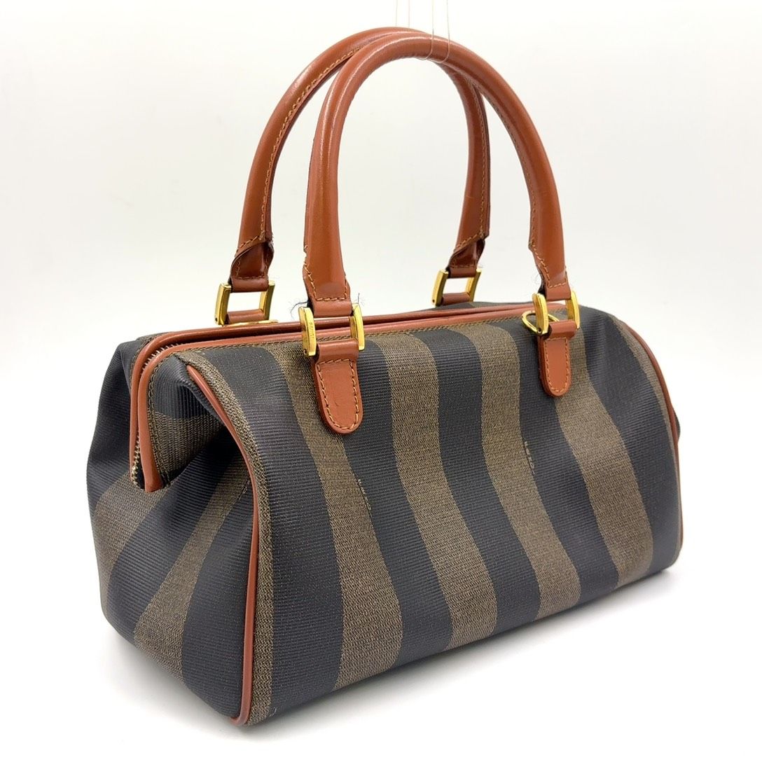 FENDI ペカン ショルダーストラップ付属なし レザー×PVC カーキブラウン×ブラウン×ブラック ミニボストンバッグ ゴールド