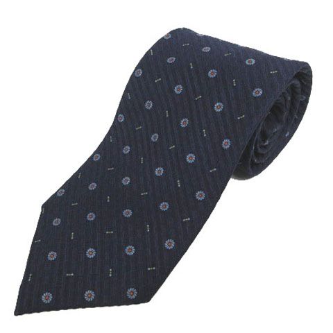 ダンヒル dunhill ネクタイ イタリア製 シルク100％ 小紋柄 ネイビー 紺 水色 オレンジ イエロー 黄色