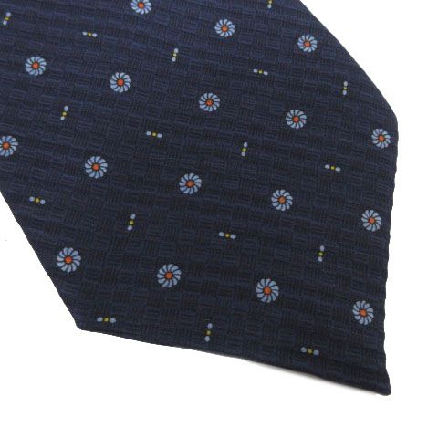 ダンヒル dunhill ネクタイ イタリア製 シルク100％ 小紋柄 ネイビー 紺 水色 オレンジ イエロー 黄色