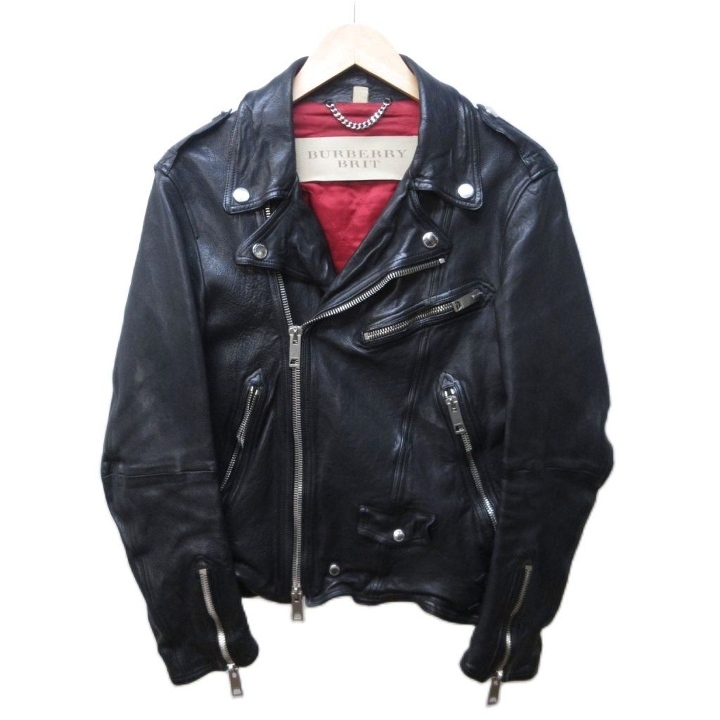 バーバリーブリット BRIT ライダースジャケット レザージャケット 本革 多重ジップ ダブルジップ 黒 ブラック Lサイズ 1214