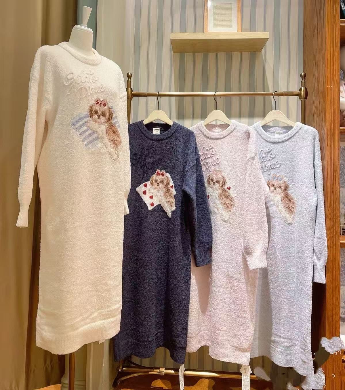 もこもこ 西施犬 デザイン 半边绒 ルームウェア ワンピース パジャマ 幸福感たっぷり フリーサイズ 展開