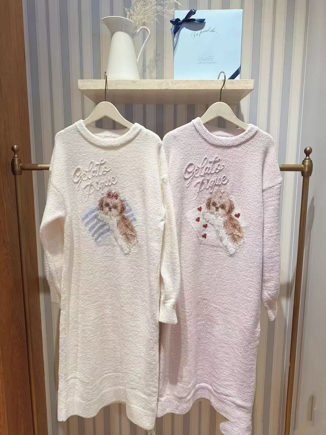 もこもこ 西施犬 デザイン 半边绒 ルームウェア ワンピース パジャマ 幸福感たっぷり フリーサイズ 展開