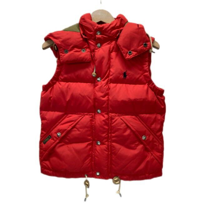 POLO by RALPH LAUREN ダウンベスト アウター レイヤード ハイネック フード フルジップ ダブルジップ 無地 ワンポイント ブランドロゴ スモールポニー 刺しゅう 古着