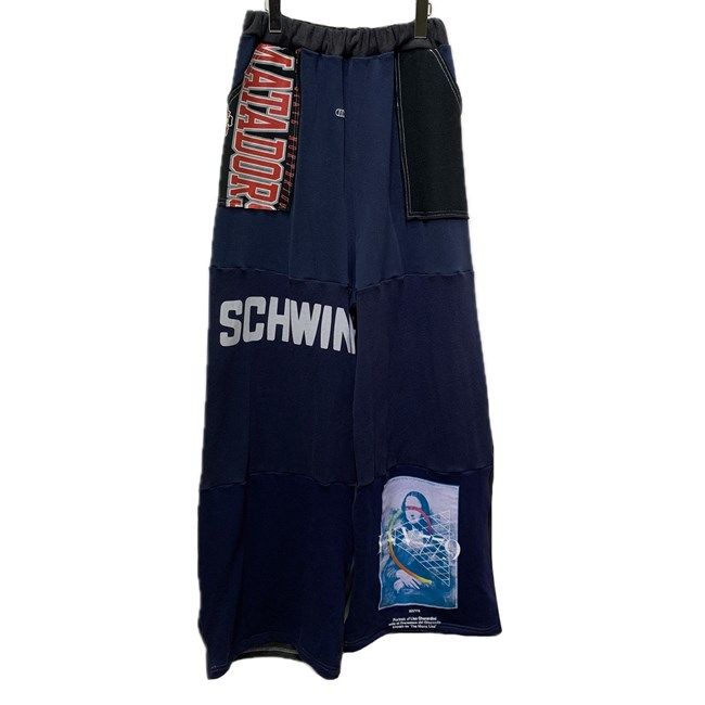 Remake バギーパンツ スウェットパンツ ボトムス ウエストゴム パッチワーク オーバーシルエット 再構築 リメイク 古着