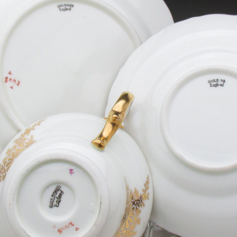 コウルドン 藍縁金彩花絵 トリオ カップ＆ソーサー＆プレート