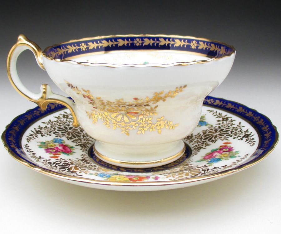 コウルドン 藍縁金彩花絵 トリオ カップ＆ソーサー＆プレート