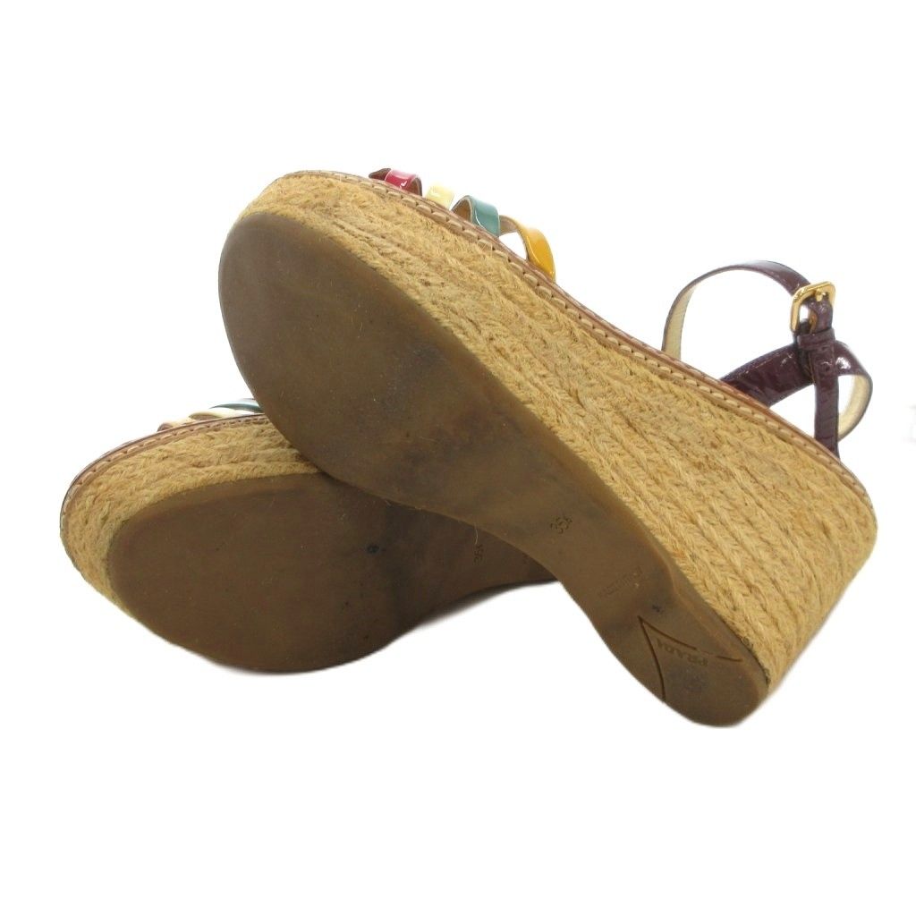 プラダ PRADA サンダル 35.5 ゴールドカラー 金色 赤 レッド ウェッジ