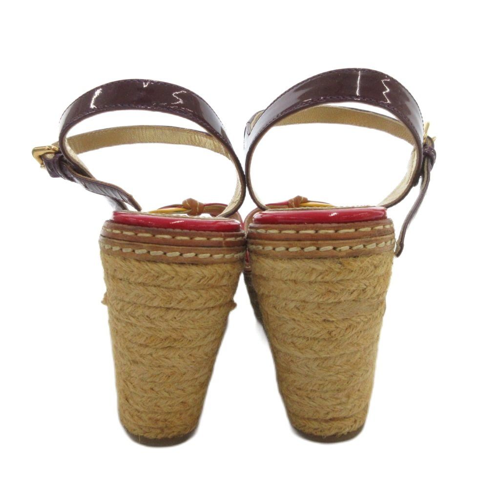 プラダ PRADA サンダル 35.5 ゴールドカラー 金色 赤 レッド ウェッジ