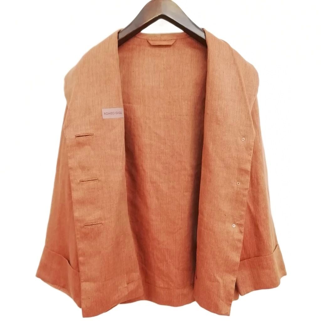 ロメオジリ ROMEO GIGLI リネン ヘリンボーン ショールカラー