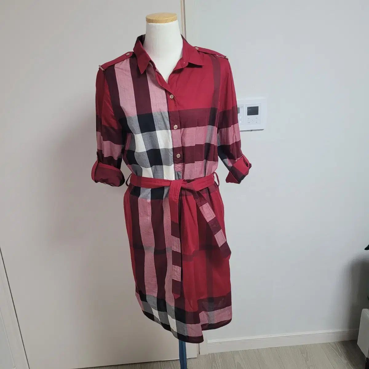 BURBERRY バーバリー CHECK チェック シャツ シャーリング ONE PIECE ワンピース RED レッド