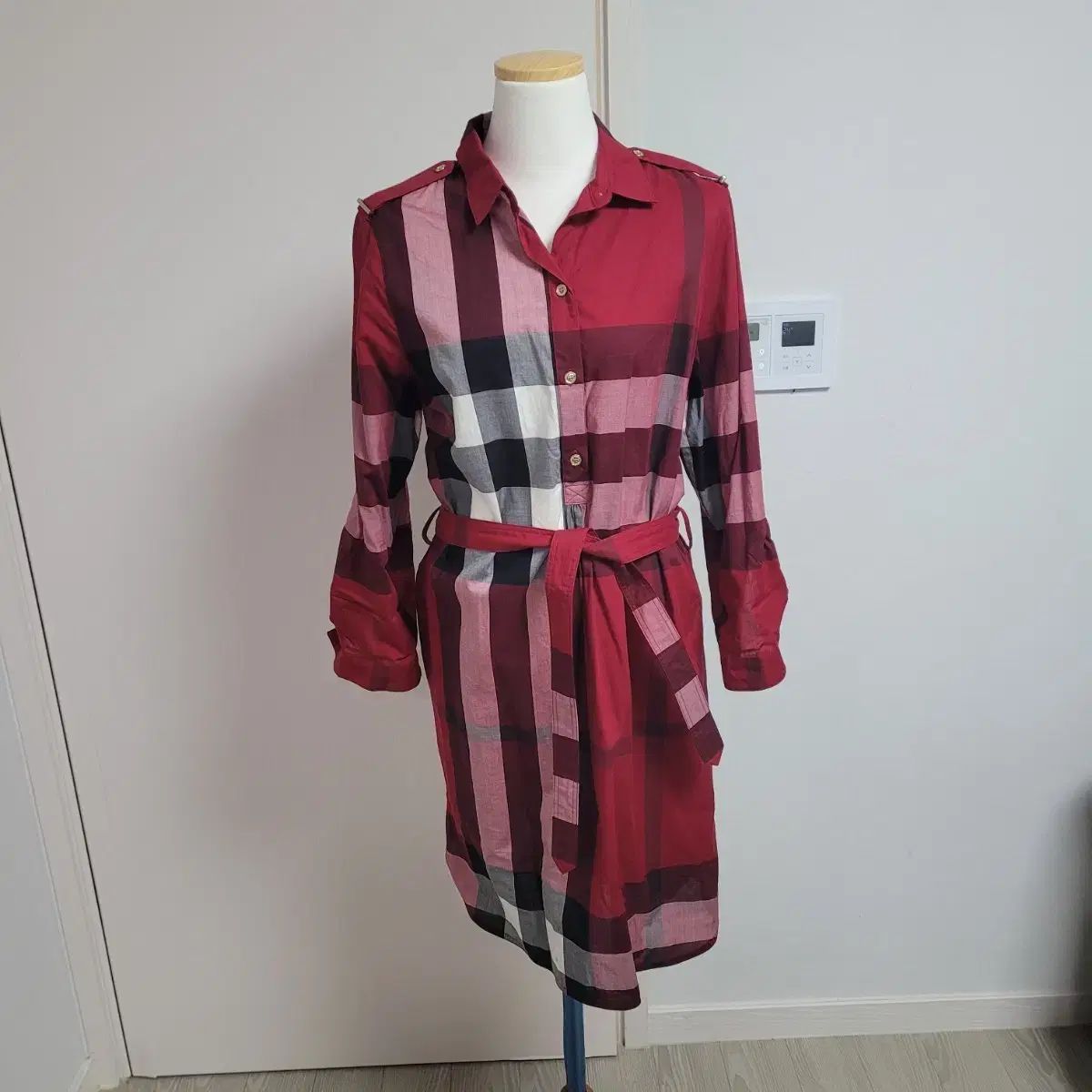 BURBERRY バーバリー CHECK チェック シャツ シャーリング ONE PIECE ワンピース RED レッド
