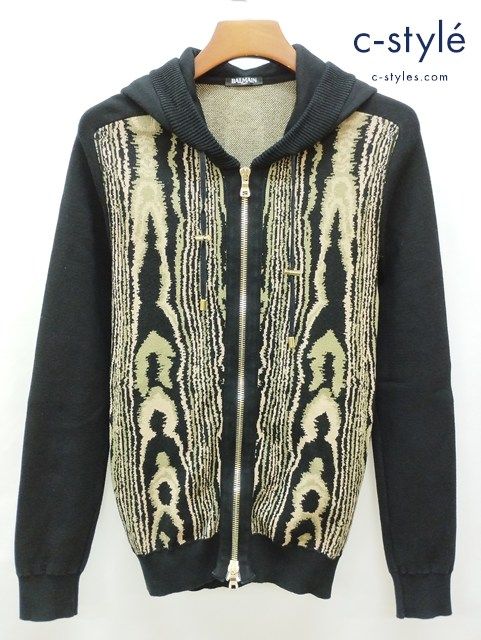L 778 BALMAIN バルマン BHR C-S ZIP HOODIE COLOR MOIRE パーカー XS ブラック系