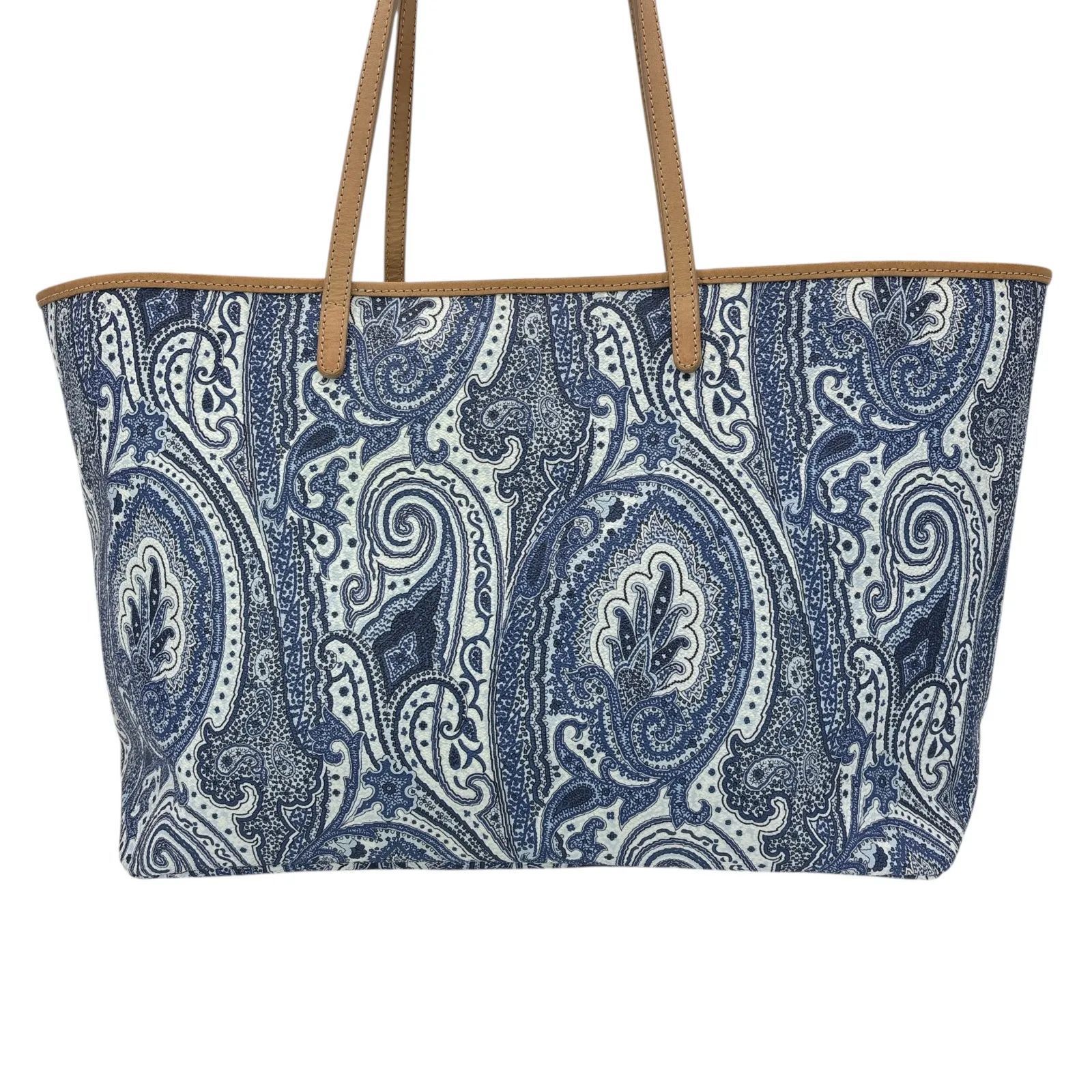 希少 エトロ トートバッグ ペイズリー シボ革 A4 肩掛け ビジネス 総柄 青 希少 エトロ トートバッグ ペイズリー シボ革 A4 肩掛け ビジネス 総柄