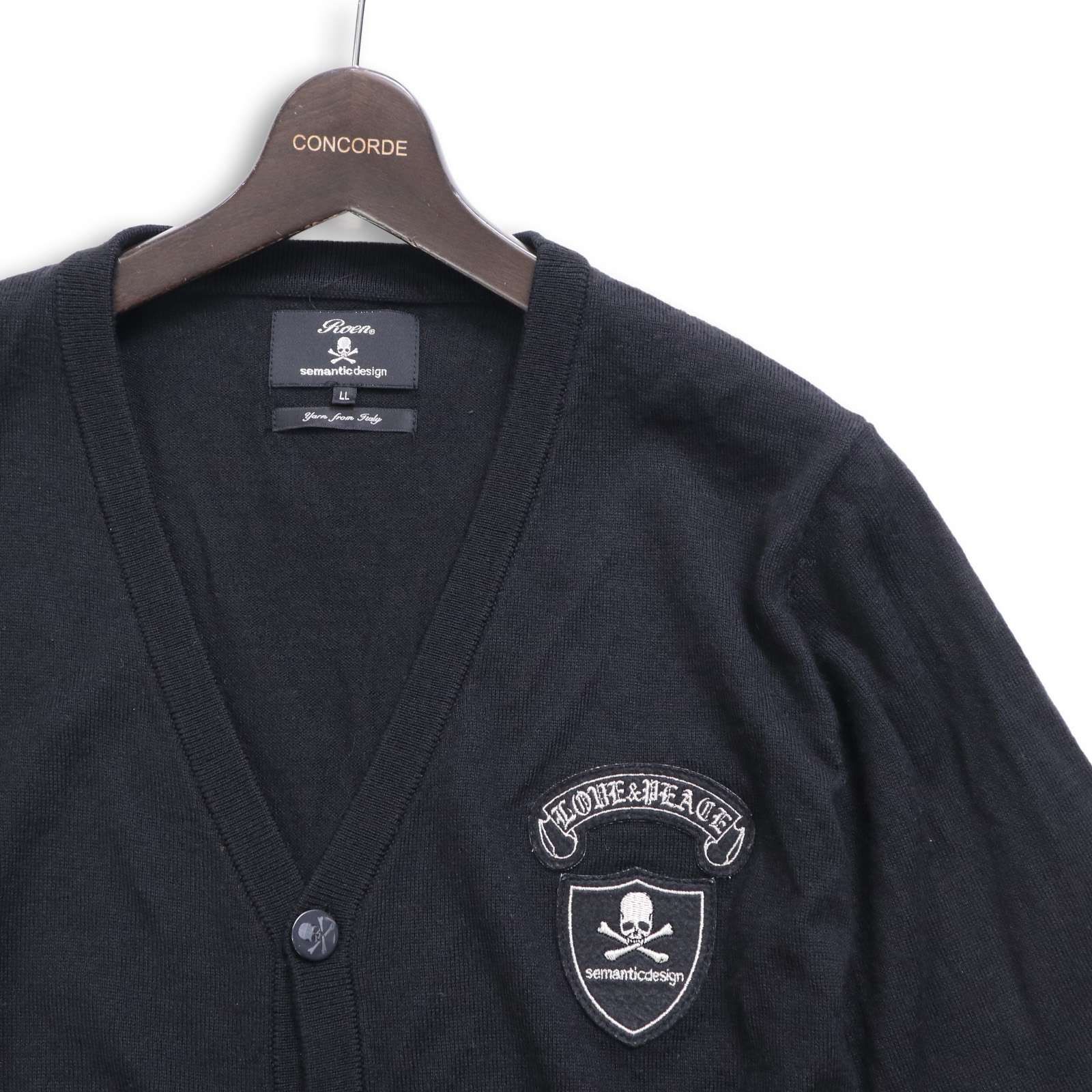 ロエン×セマンティックデザイン☠ラビッファー付き ニットカーディガン Roen × semantic design ロエン × セマンティック デザイン 伊製生地