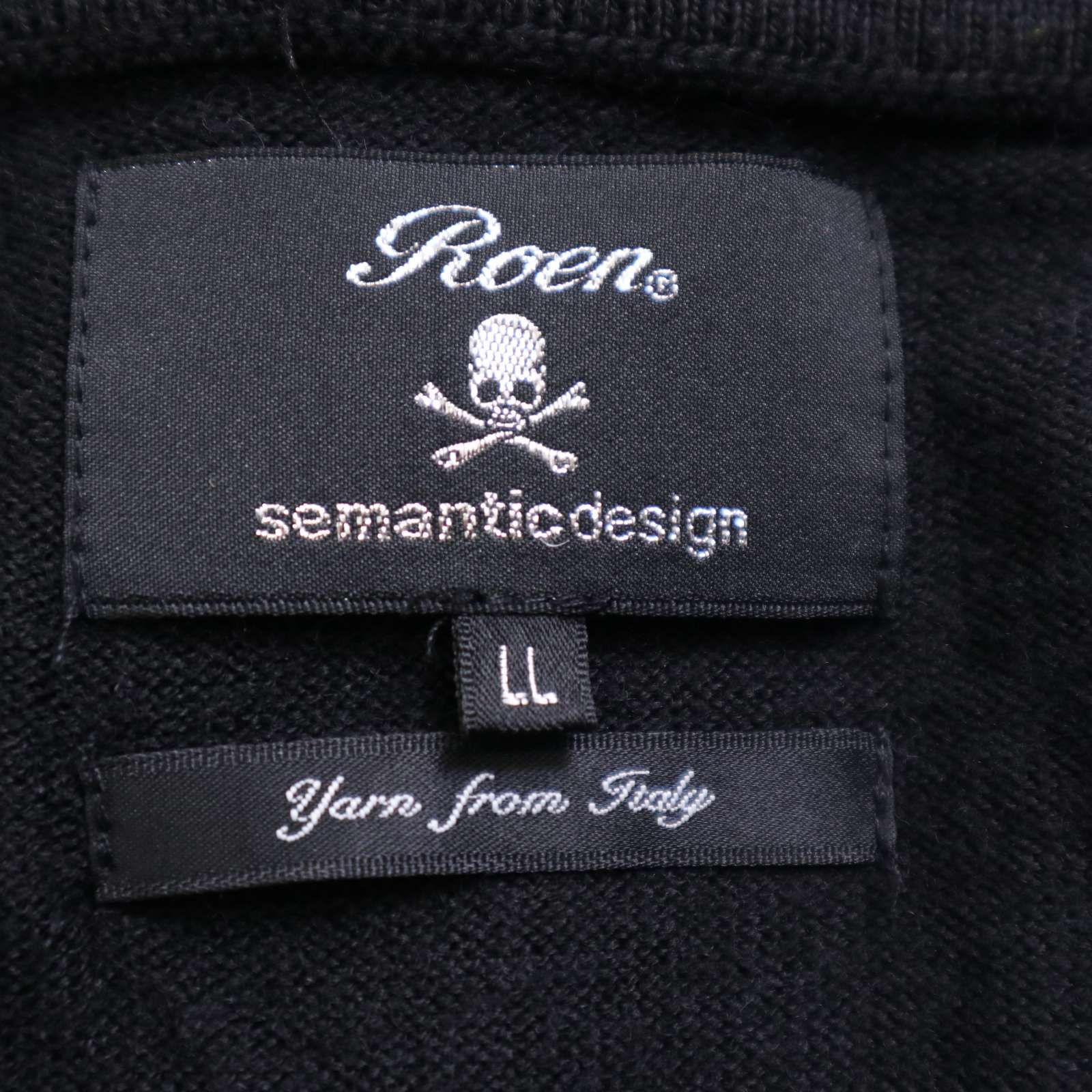 ロエン×セマンティックデザイン☠ラビッファー付き ニットカーディガン Roen × semantic design ロエン × セマンティック デザイン 伊製生地