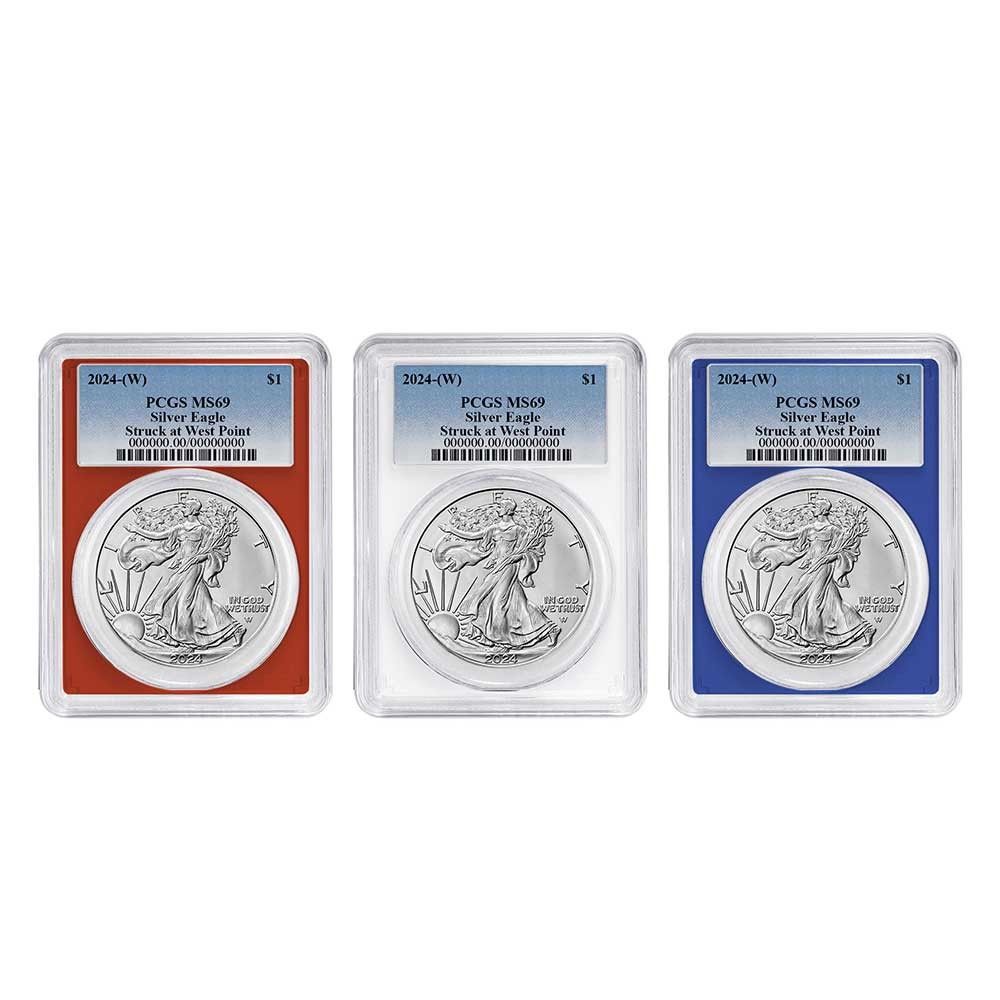 3点セット - 2024 (W) $1 1オンス アメリカン シルバー イーグル PCGS